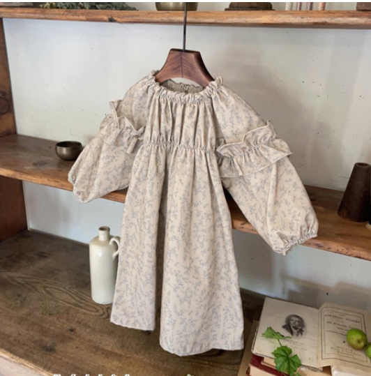 Marron ruffled Sleeves Dress